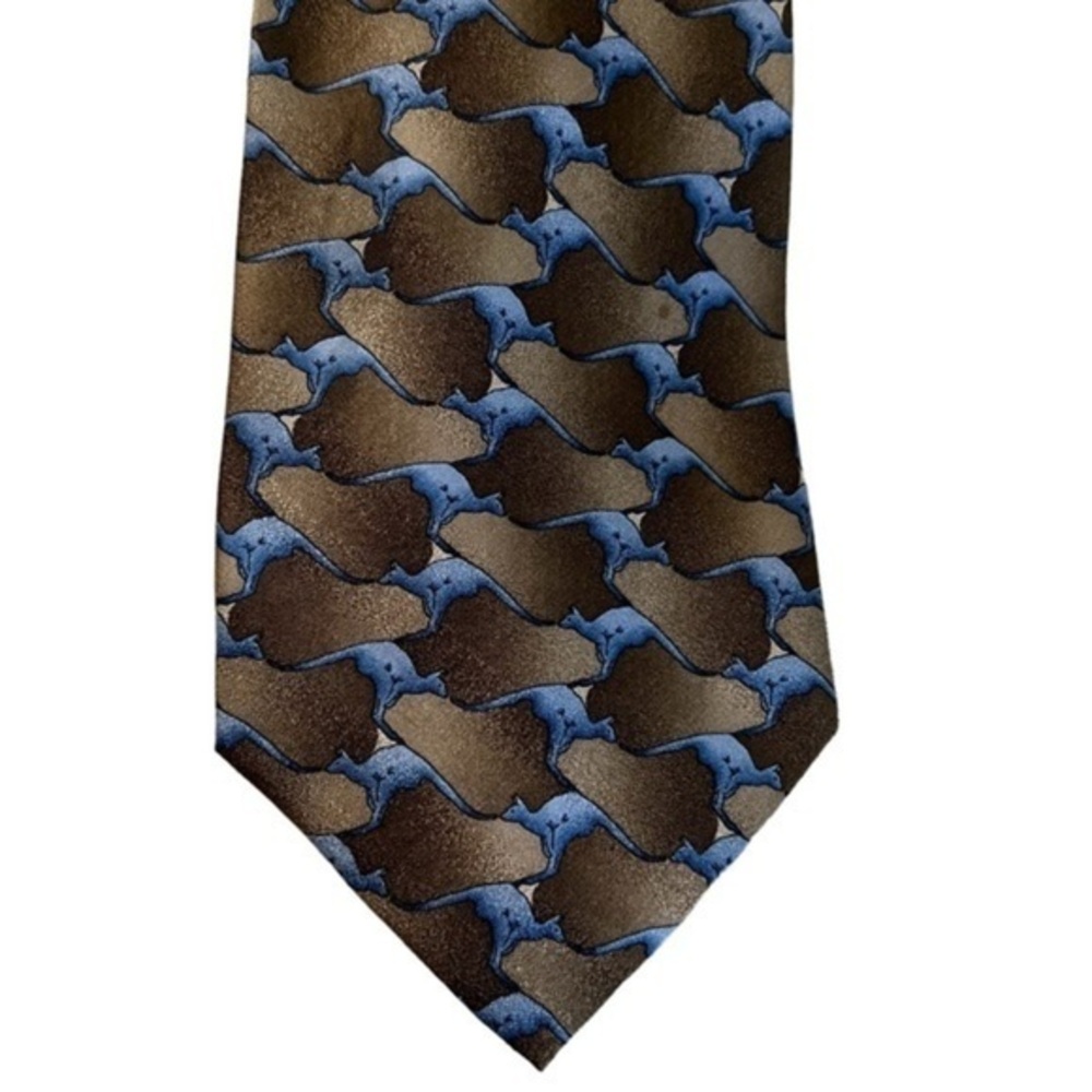 Nature Conservancy 100% silk handmade kangaroo tie, conservation brown blue